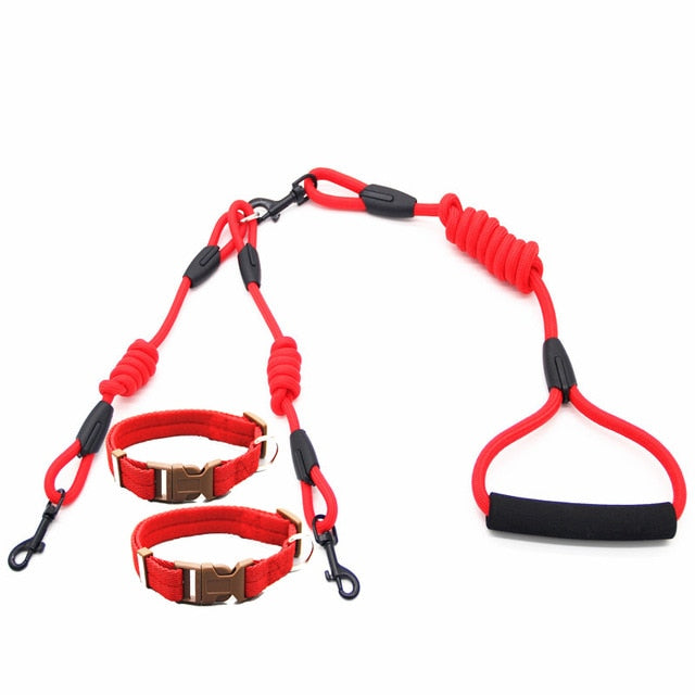 Double Twin Lead Walking Leash Collar