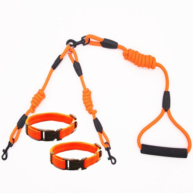 Double Twin Lead Walking Leash Collar