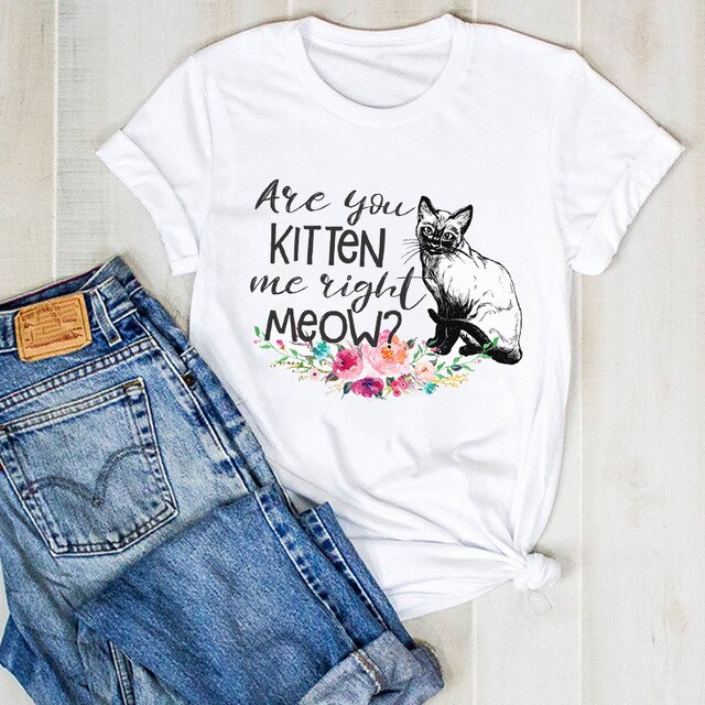 Cartoon Dog Paw Printed Fashion Summer Ladies Tshirt