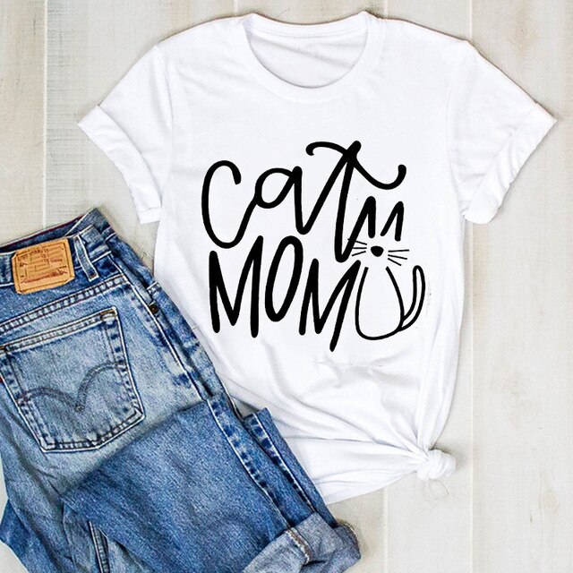 Cartoon Dog Paw Printed Fashion Summer Ladies Tshirt