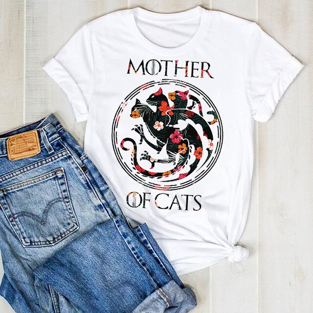 Cartoon Dog Paw Printed Fashion Summer Ladies Tshirt