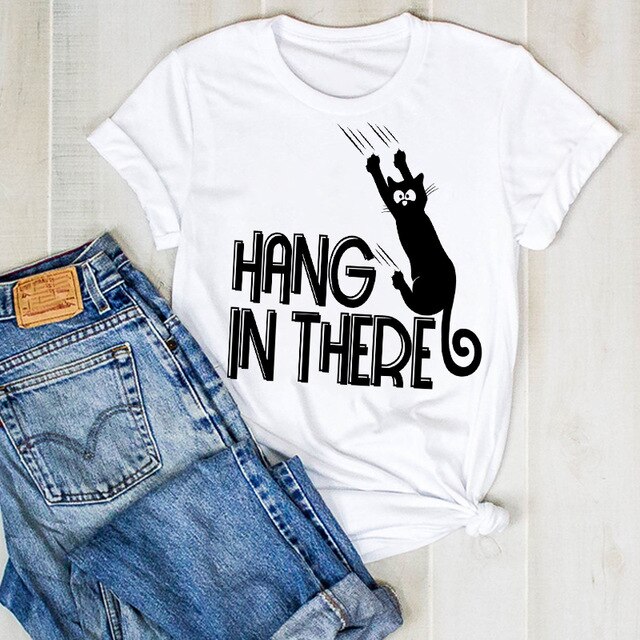 Cartoon Dog Paw Printed Fashion Summer Ladies Tshirt