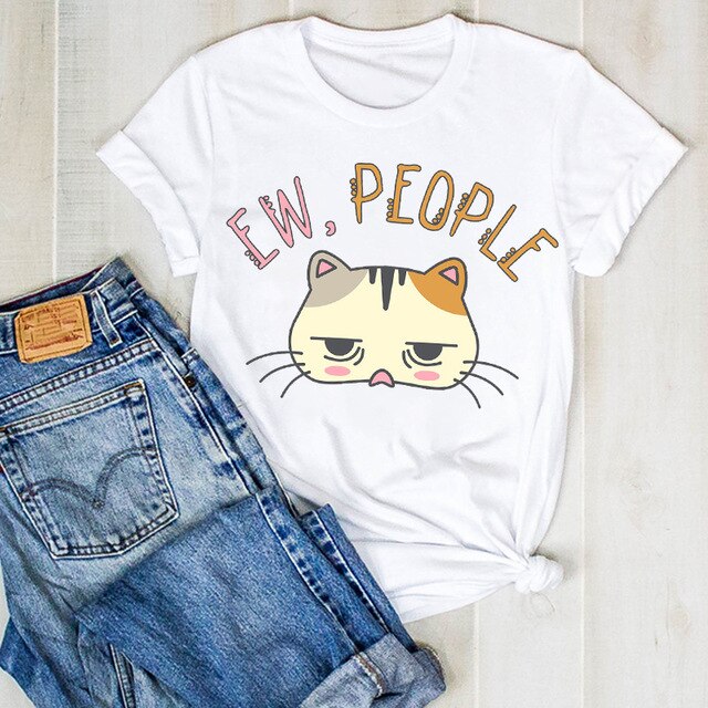 Cartoon Dog Paw Printed Fashion Summer Ladies Tshirt