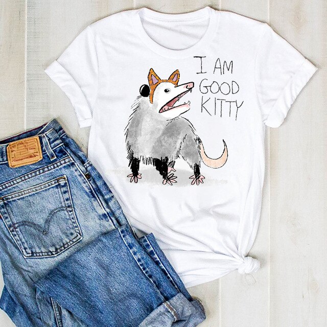 Cartoon Dog Paw Printed Fashion Summer Ladies Tshirt