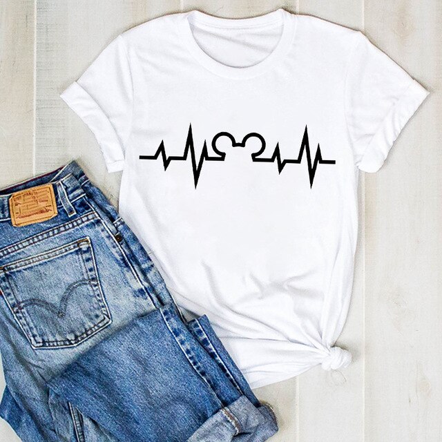 Cartoon Dog Paw Printed Fashion Summer Ladies Tshirt