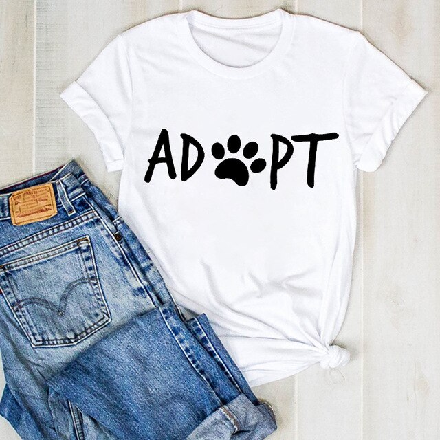 Cartoon Dog Paw Printed Fashion Summer Ladies Tshirt