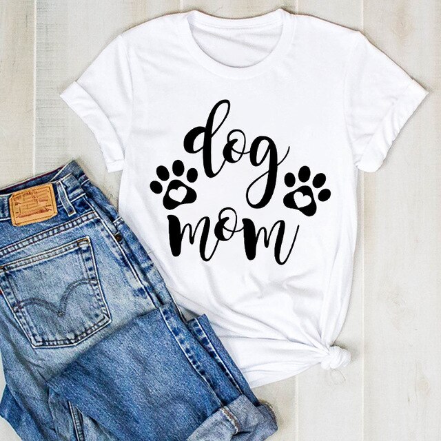 Cartoon Dog Paw Printed Fashion Summer Ladies Tshirt