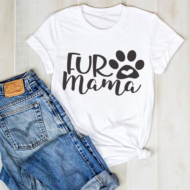 Cartoon Dog Paw Printed Fashion Summer Ladies Tshirt