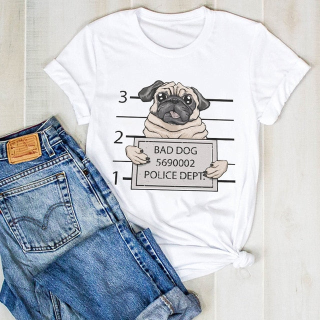 Cartoon Dog Paw Printed Fashion Summer Ladies Tshirt