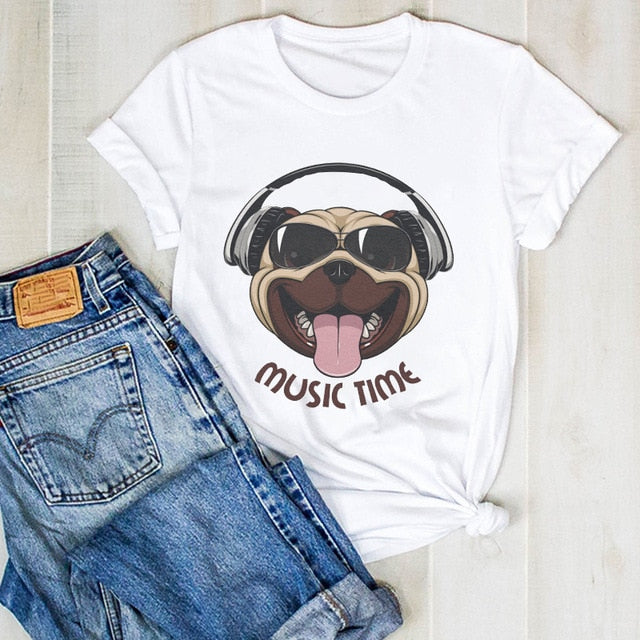 Cartoon Dog Paw Printed Fashion Summer Ladies Tshirt
