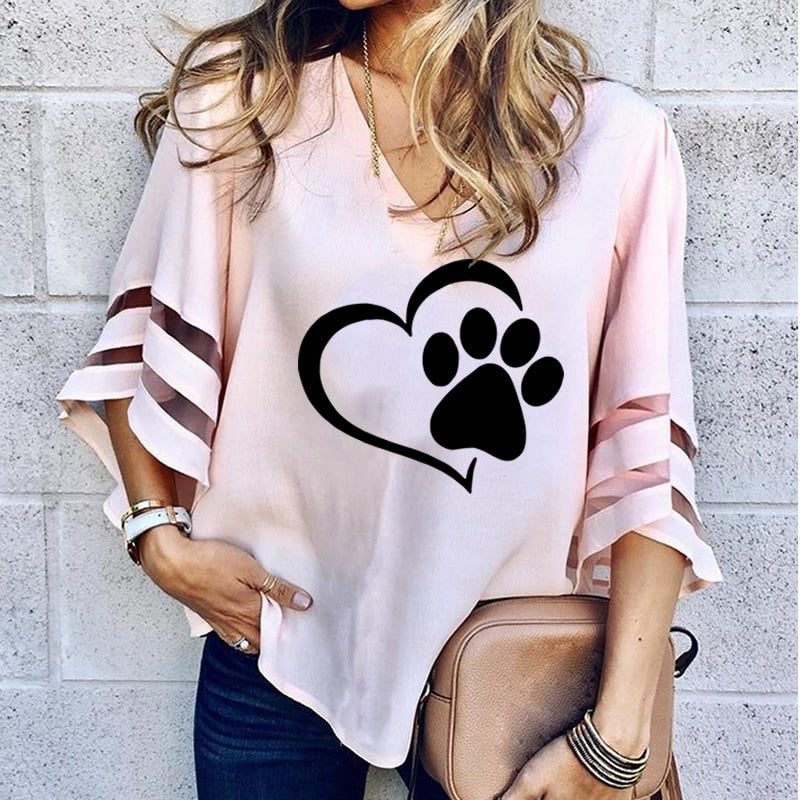 Women Fashion Dog Paw T Shirt