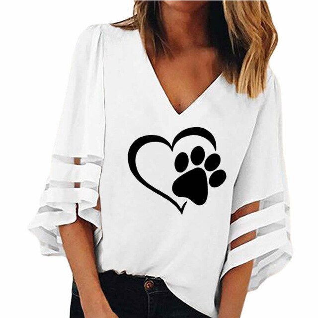 Women Fashion Dog Paw T Shirt