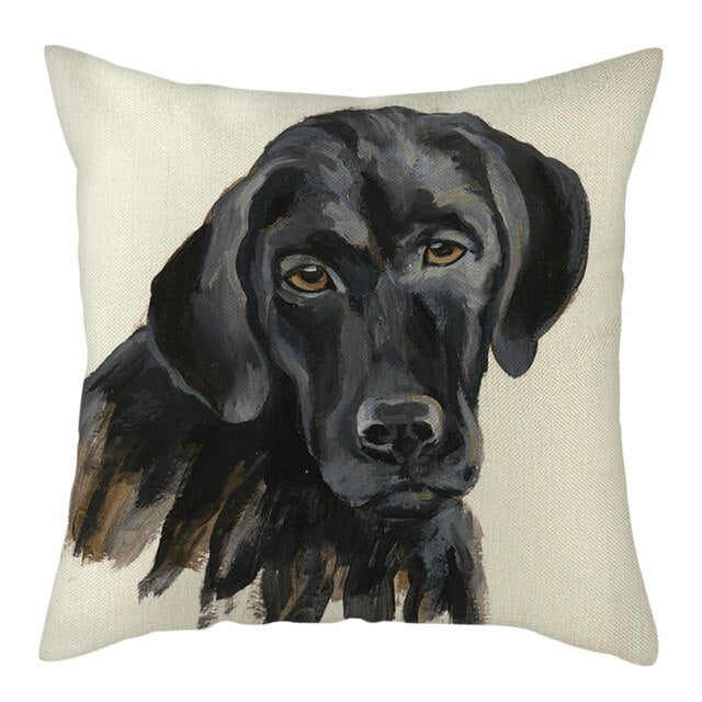 Nanacoba Pure Linen Cute Dog Printed Cushion Cover