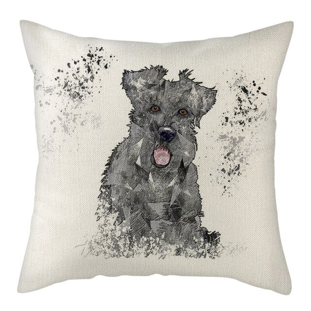 Nanacoba Pure Linen Cute Dog Printed Cushion Cover