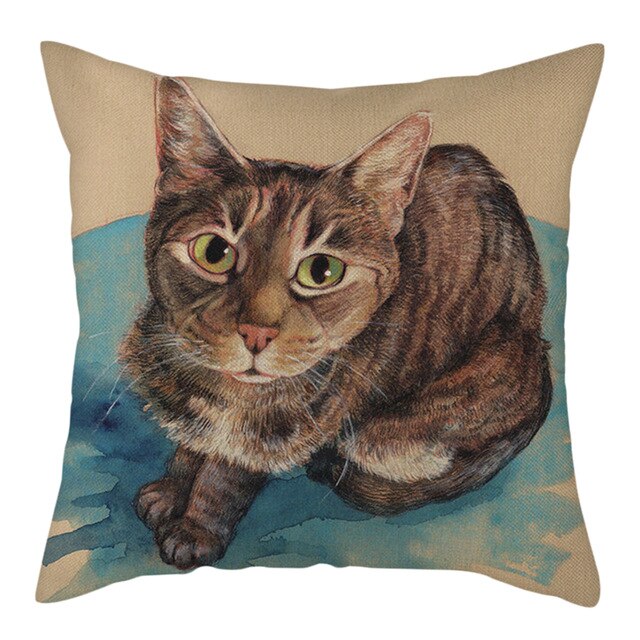 Nanacoba Pure Linen Cute Dog Printed Cushion Cover