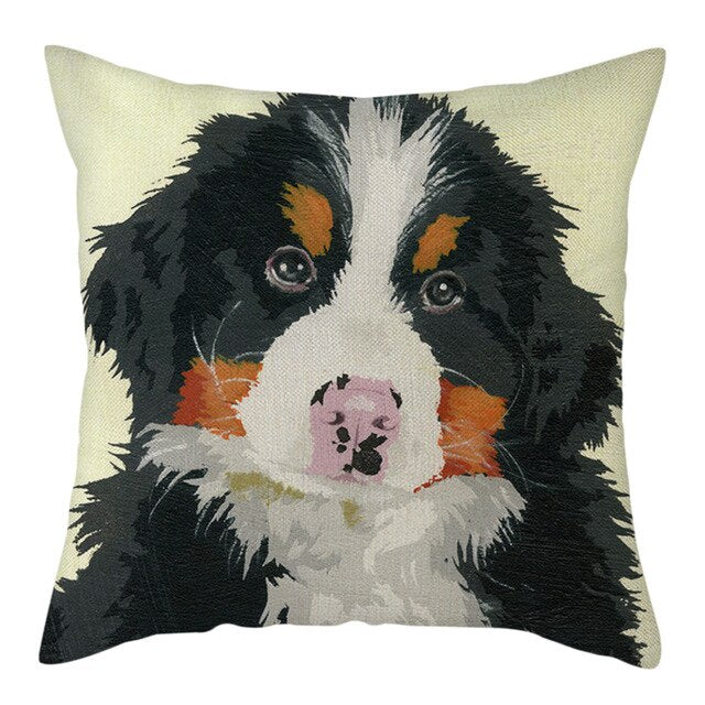 Nanacoba Pure Linen Cute Dog Printed Cushion Cover