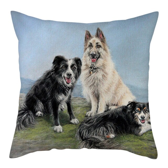 Nanacoba Pure Linen Cute Dog Printed Cushion Cover