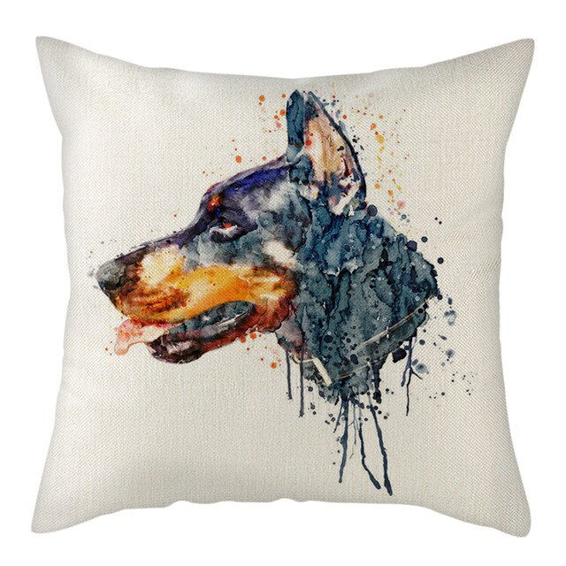 Nanacoba Pure Linen Cute Dog Printed Cushion Cover