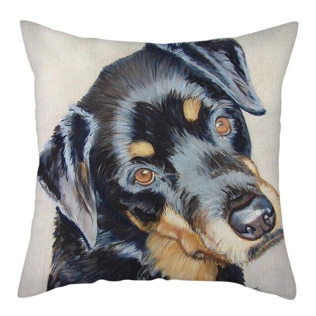 Nanacoba Pure Linen Cute Dog Printed Cushion Cover