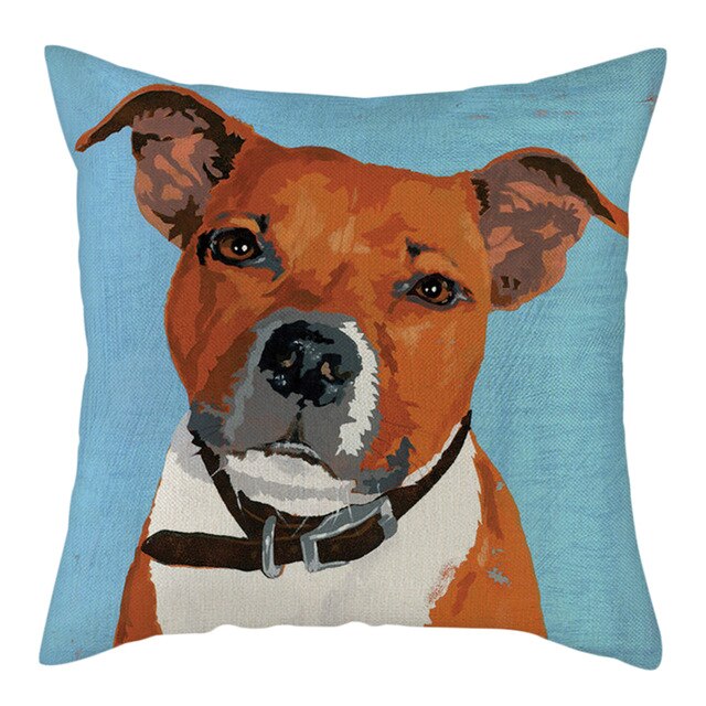 Nanacoba Pure Linen Cute Dog Printed Cushion Cover