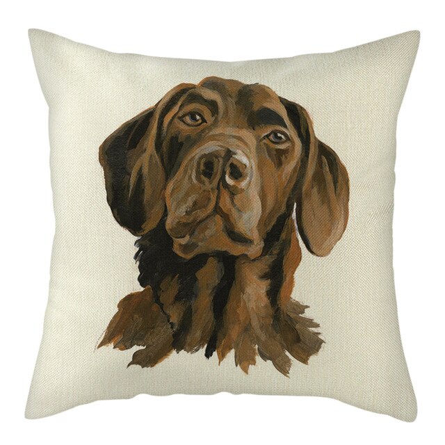 Nanacoba Pure Linen Cute Dog Printed Cushion Cover
