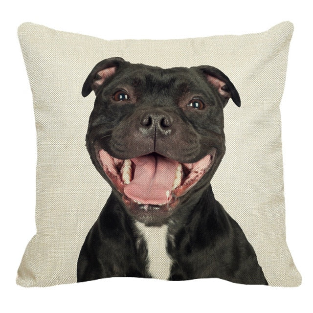 XUNYU Staffy Dog Pattern Linen Pillow Case