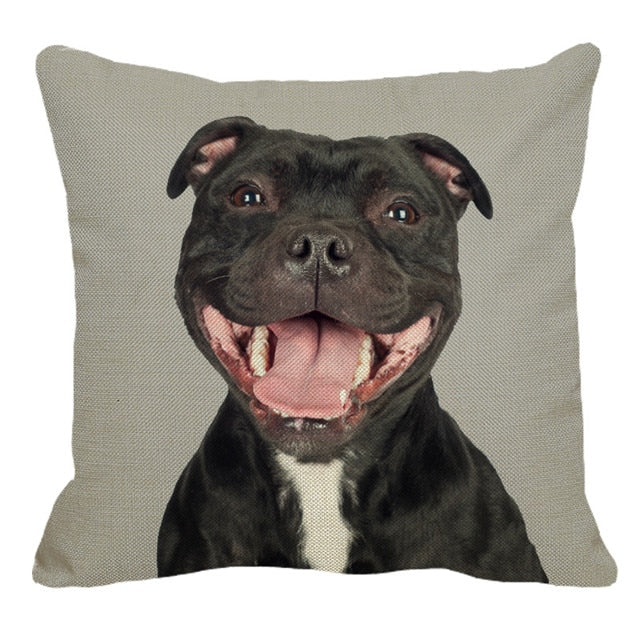 XUNYU Staffy Dog Pattern Linen Pillow Case