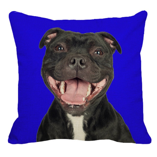 XUNYU Staffy Dog Pattern Linen Pillow Case