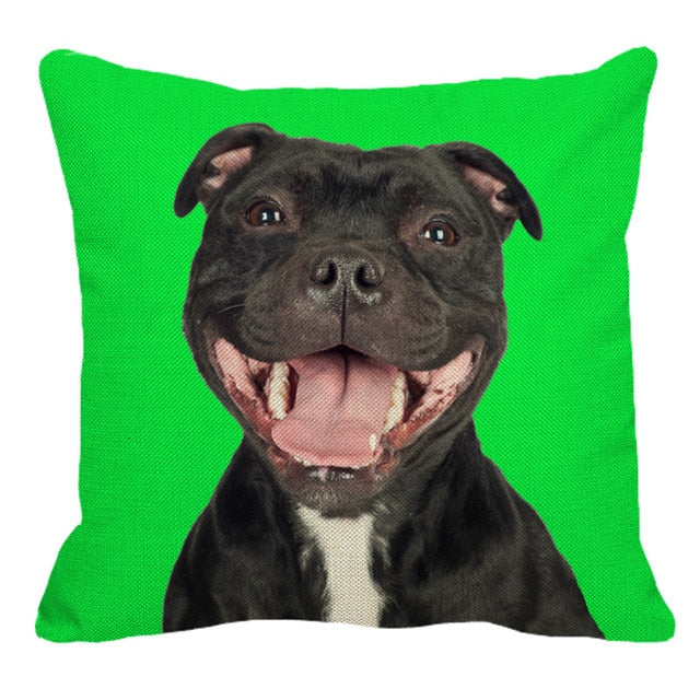 XUNYU Staffy Dog Pattern Linen Pillow Case