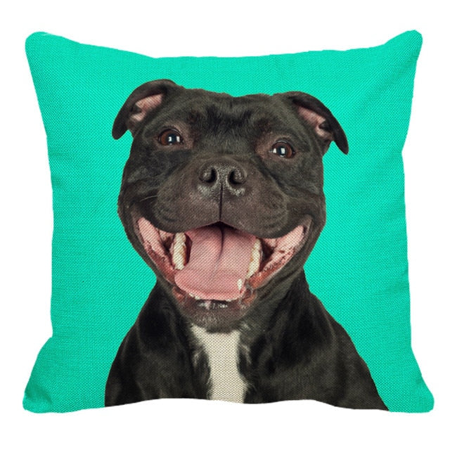 XUNYU Staffy Dog Pattern Linen Pillow Case