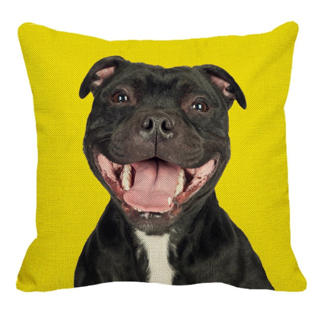 XUNYU Staffy Dog Pattern Linen Pillow Case