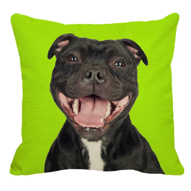 XUNYU Staffy Dog Pattern Linen Pillow Case
