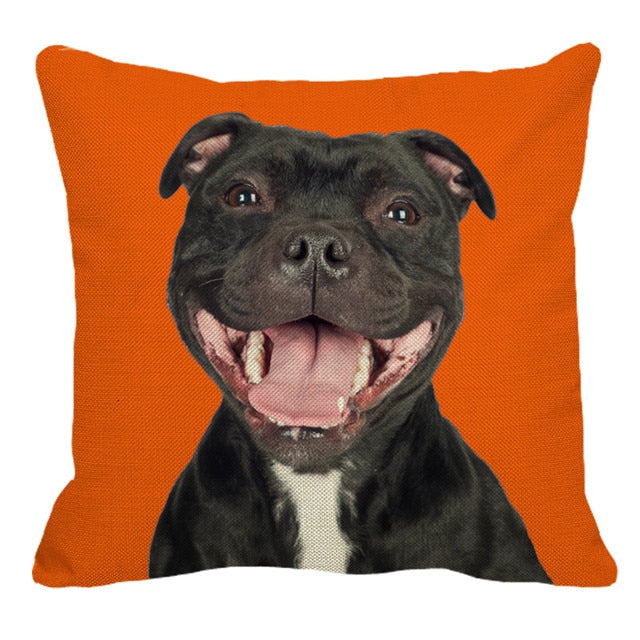 XUNYU Staffy Dog Pattern Linen Pillow Case