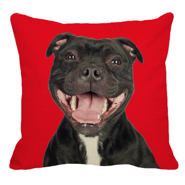 XUNYU Staffy Dog Pattern Linen Pillow Case