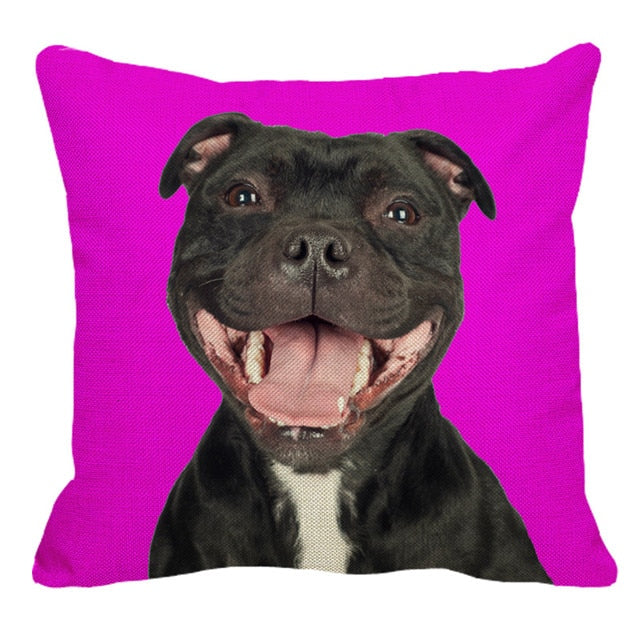XUNYU Staffy Dog Pattern Linen Pillow Case