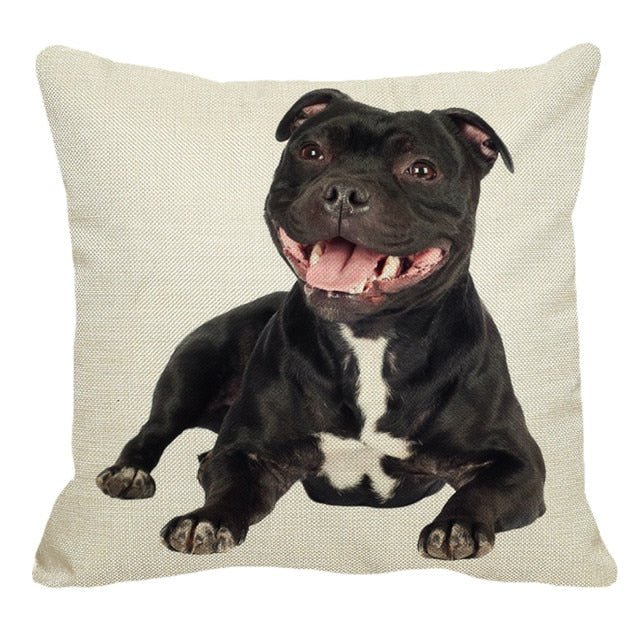 XUNYU Staffy Dog Pattern Linen Pillow Case