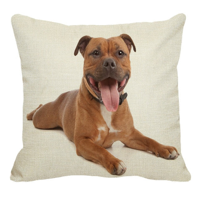 XUNYU Staffy Dog Pattern Linen Pillow Case